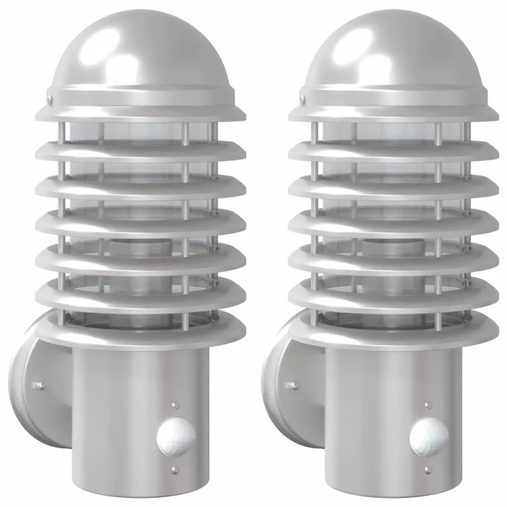 Berkfield Home Silver Stainless Steel Outdoor Wall Lights with Motion Sensor, 2 Pack – 2