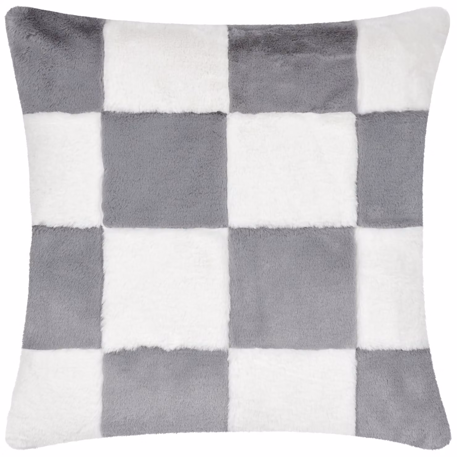 Heya Home Cozee Check Faux Fur Cushion in Blue, W/D/H: 50 x 50 x 50 cm – 1