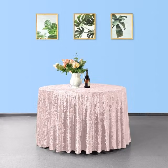 Trimming Shop Plain Pink Round Velvet Tablecloth, Diameter: 229 cm