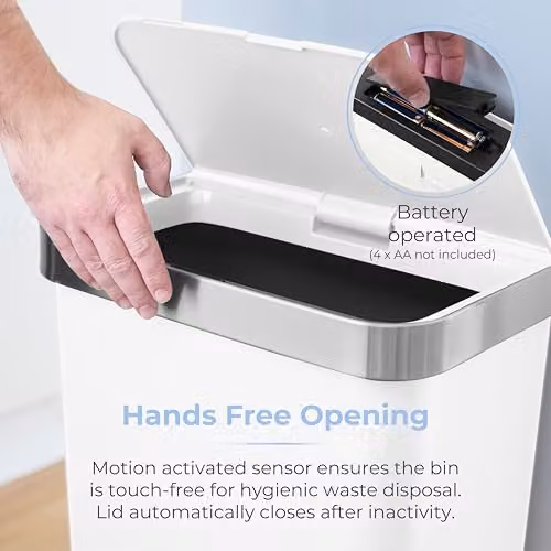 Tower 50L Rectangular ABS Sensor Bin in White, H: 63.5 cm, W: 38.0 cm, D: 26.0 cm – 2