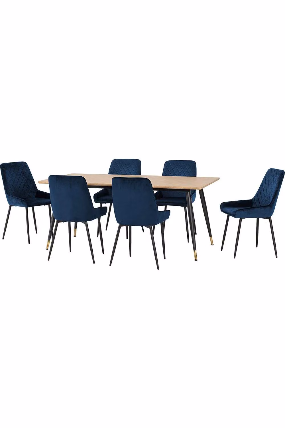 Seconique Hamilton 180cm Rectangular Dining Table and 6 Blue Avery Velvet Chairs Set – 2