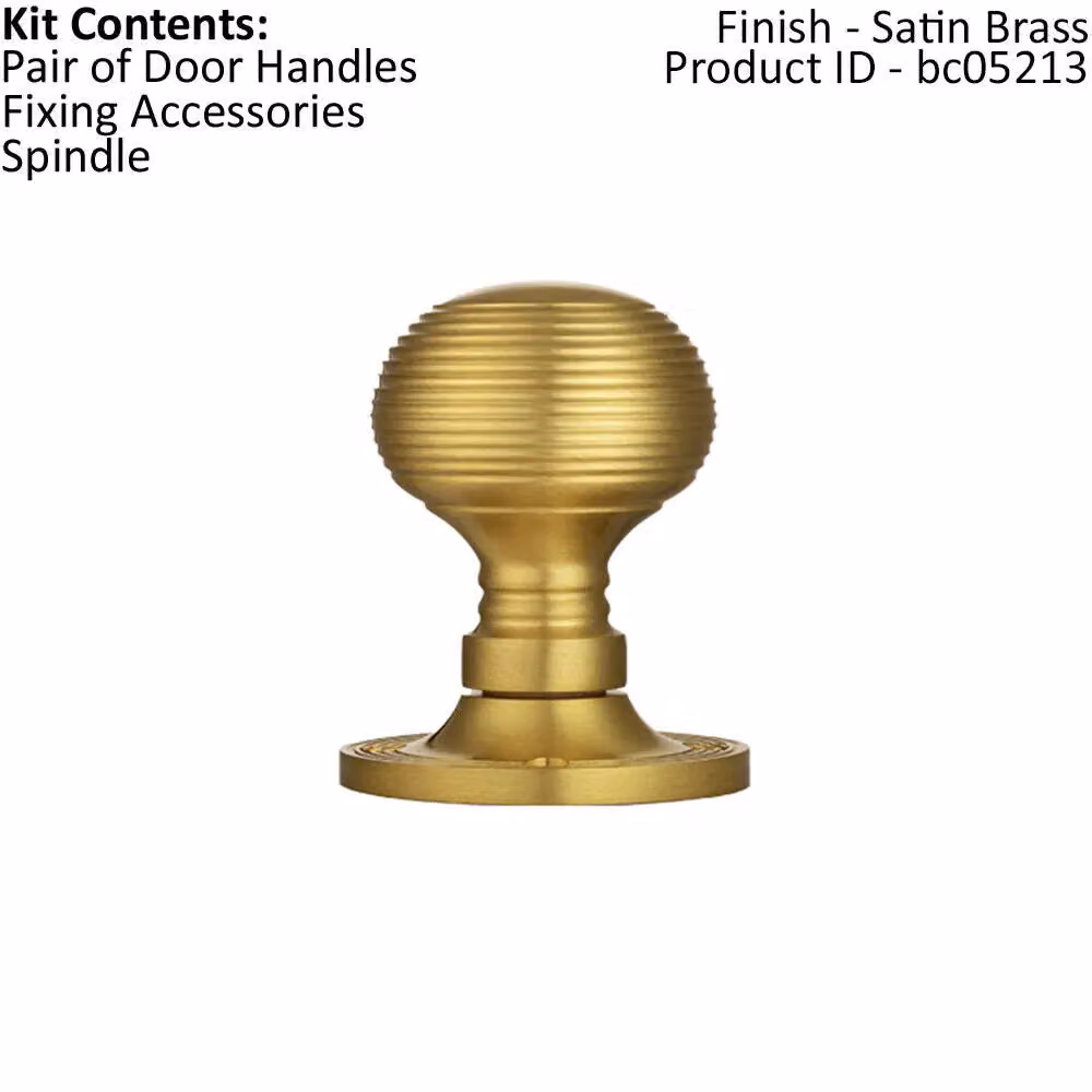 Loops Pair of Round Textured Beehive Mortice Door Knobs in Satin Brass, 52mm Diameter – 2
