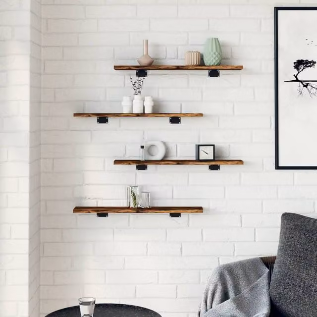 Berkfield Home Set of 4 Smoked Oak Wall Mounted Shelves, Brown Engineered Wood, W: 60 cm, D: 10 cm, H: 1.5 cm – 1