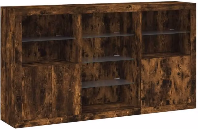 Berkfield Home Sideboard with Integrated LED Lights in Smoked Oak Brown, W: 181.5 cm, D: 37 cm, H: 100 cm – 1