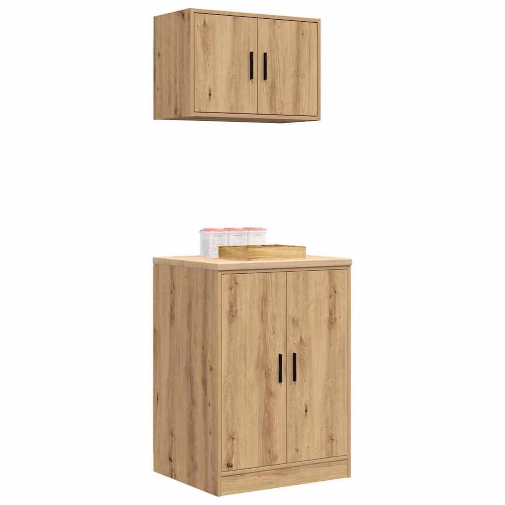 Berkfield Home Artisan Oak Garage Cabinets, 2 Piece Set in Brown – 3