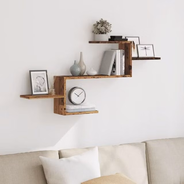 Berkfield Home Old Wood Wall Shelf in Brown, W/D/H: 104 x 15 x 49 cm – 1
