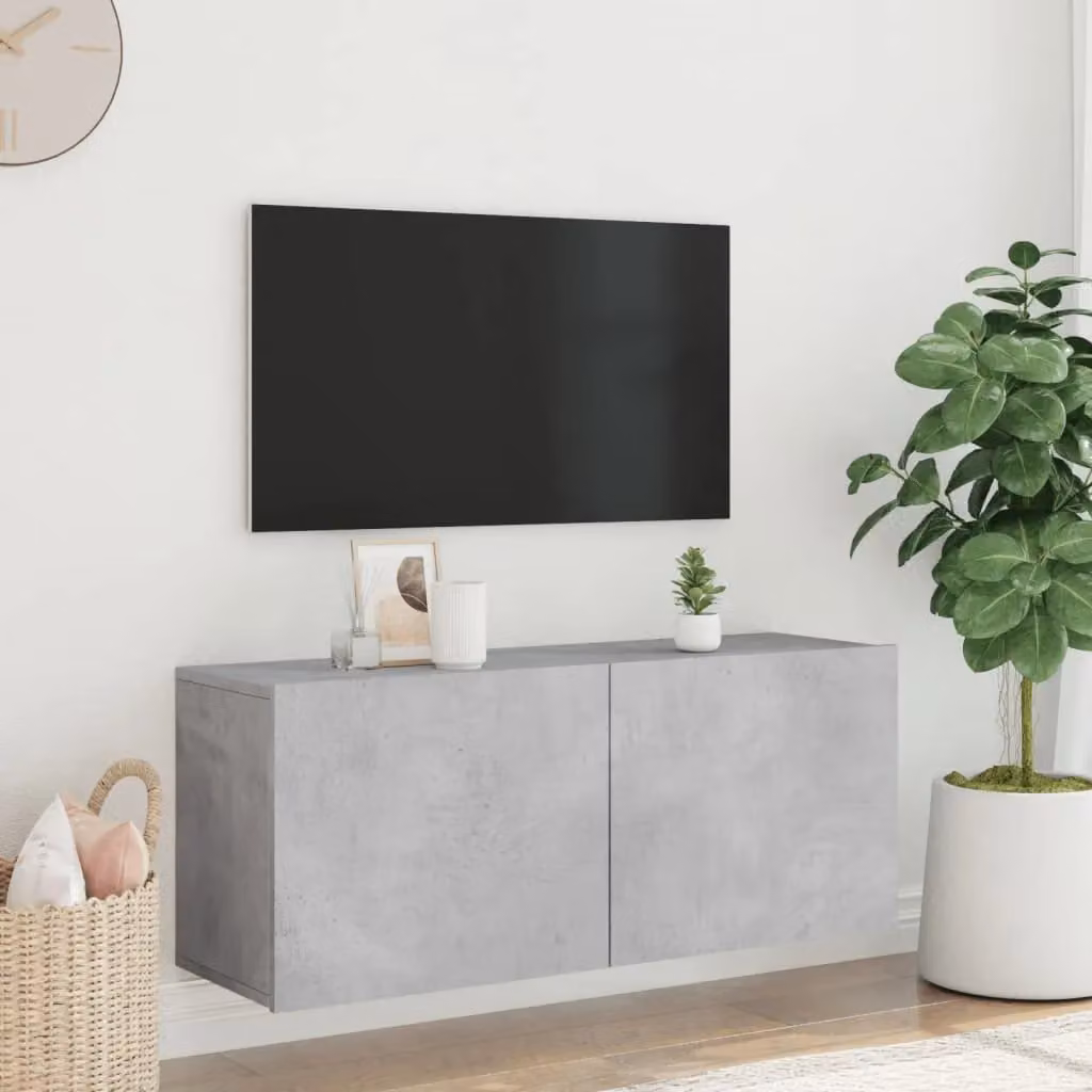 Berkfield Home Wall-mounted Modern TV Cabinet in Concrete Grey, W/D/H: 100 x 30 x 41 cm – 3