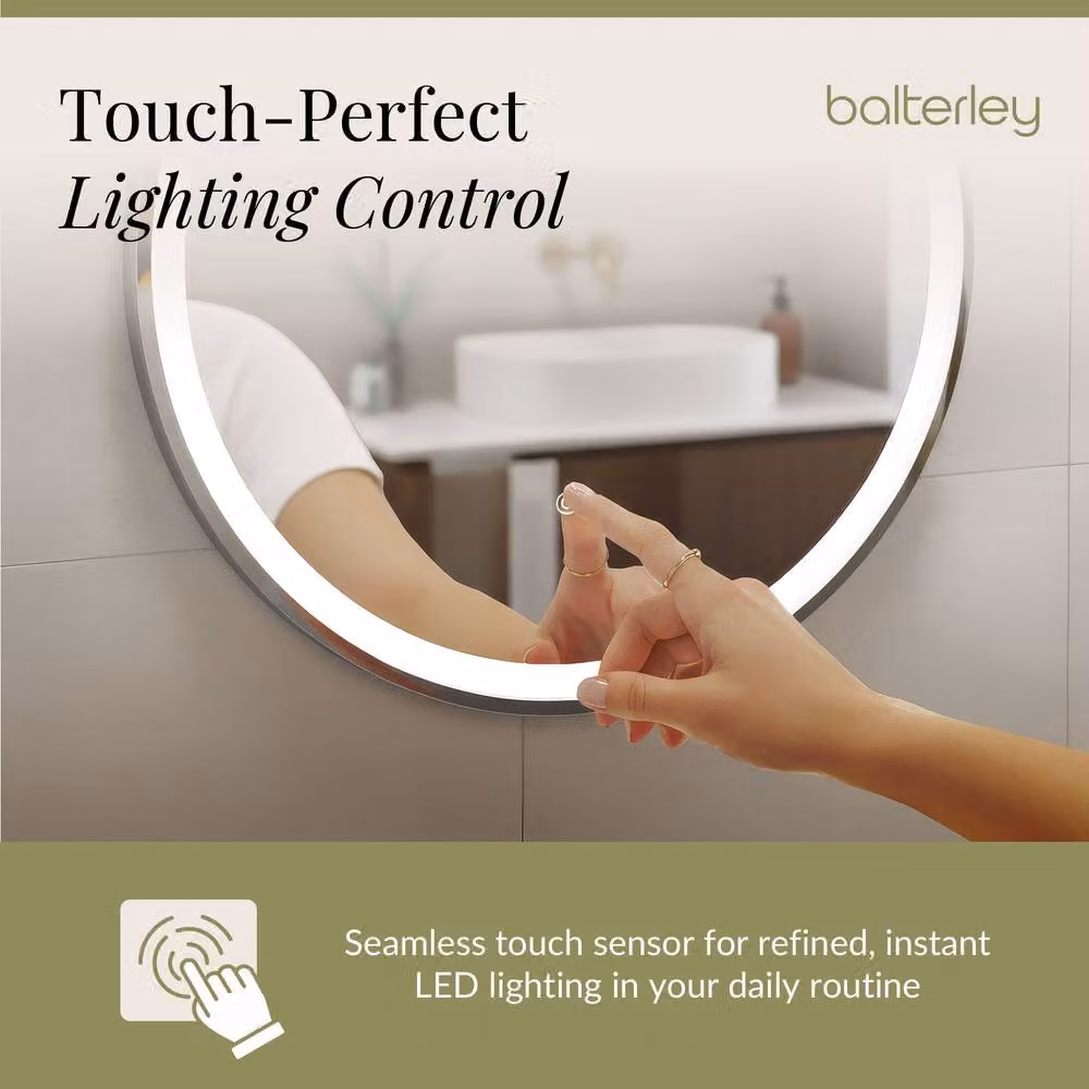 Balterley Round Framed LED Touch Sensor Mirror with Demister, Silver/Grey, W: 60 cm, H: 60 cm – 3