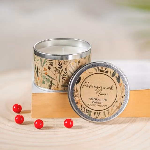 Marco Paul Christmas Floral Scented Candle Tin in Brown, Green and Multicolour