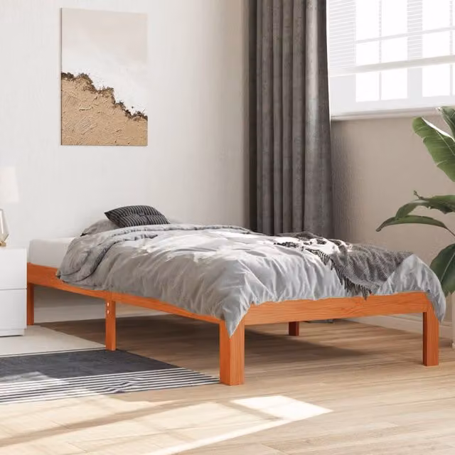 Berkfield Home Solid Wood Pine Bed Frame in Wax Brown, W/D/H: 100 x 200 cm