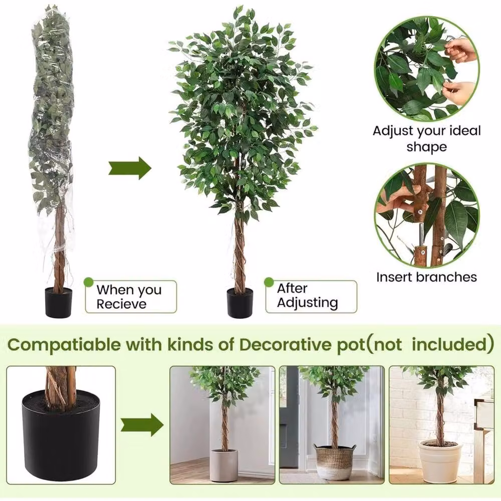 VOGREX 4ft Artificial Ficus Banyan Tree in Green – 4