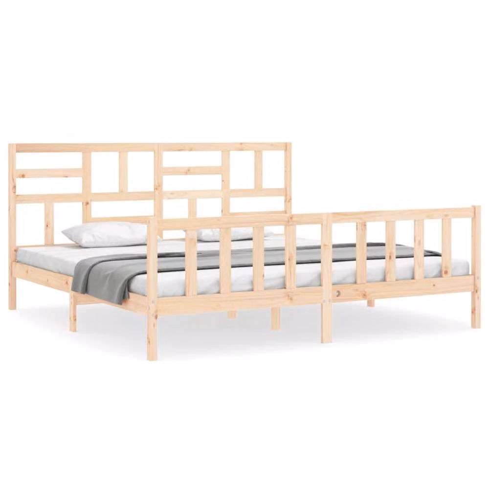 Berkfield Home Beautiful Solid Wood Bed Frame with Headboard, Beige, W/D/H: 180 x 104 x 185.5 cm – 2
