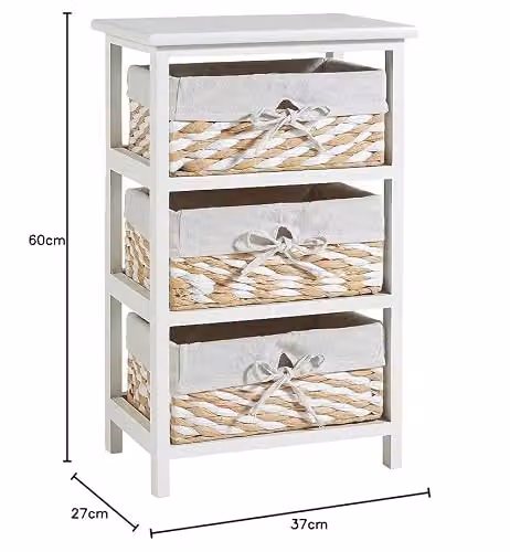 Home Source White Wooden Storage Chest with 3 Wicker Basket Drawers – 2