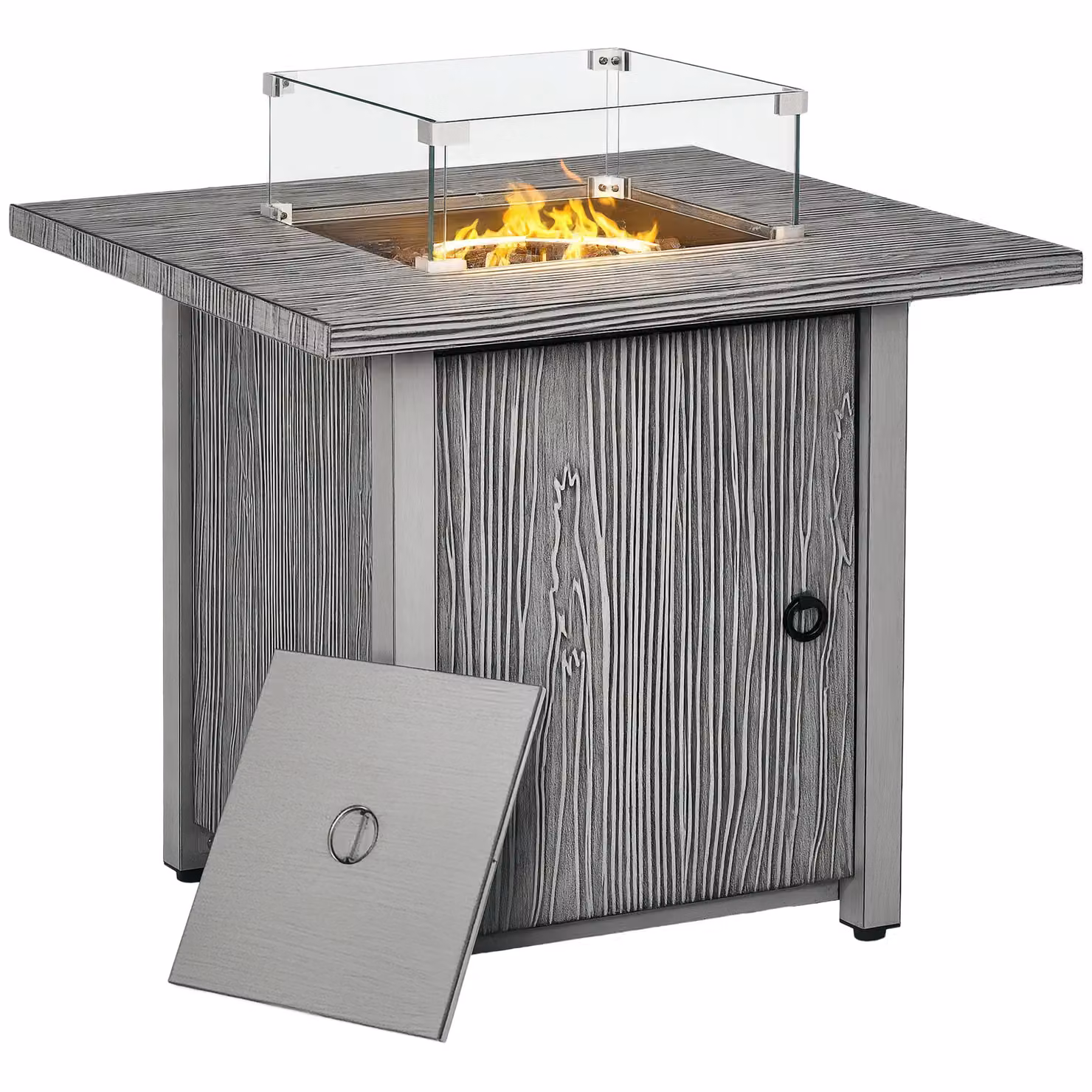 OUTSUNNY Grey Propane Gas Fire Pit Table with Cover and Glass Top, W/D/H: 71.0 x 62.5 x 71.0 cm – 2