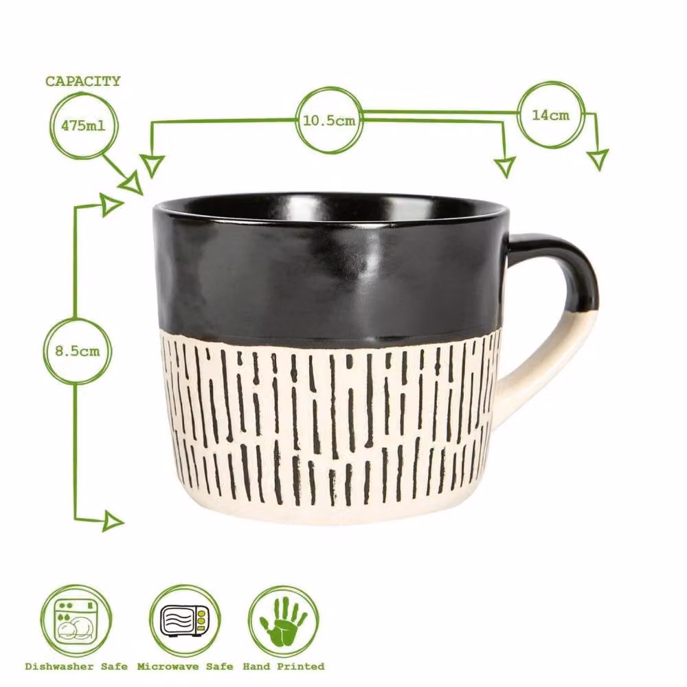 Kelvenix Black Dipped Dash Stoneware Coffee Mug, 450ml – 2