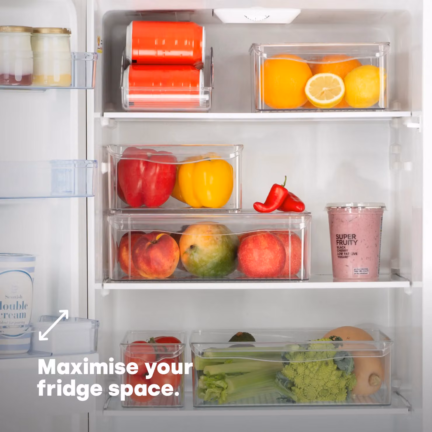 LIVIVO Set of 2 Extra Large Transparent Stackable Fridge Organisers, W/D/H: 30 x 30.5 x 10 cm – 2