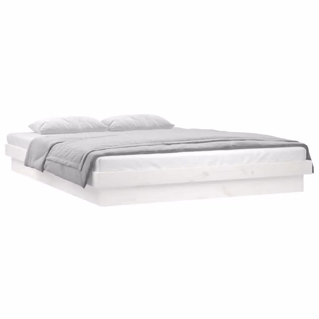 Berkfield Home White Double Solid Wood LED Bed Frame with Under-Bed Lighting and USB Charging Port – 2