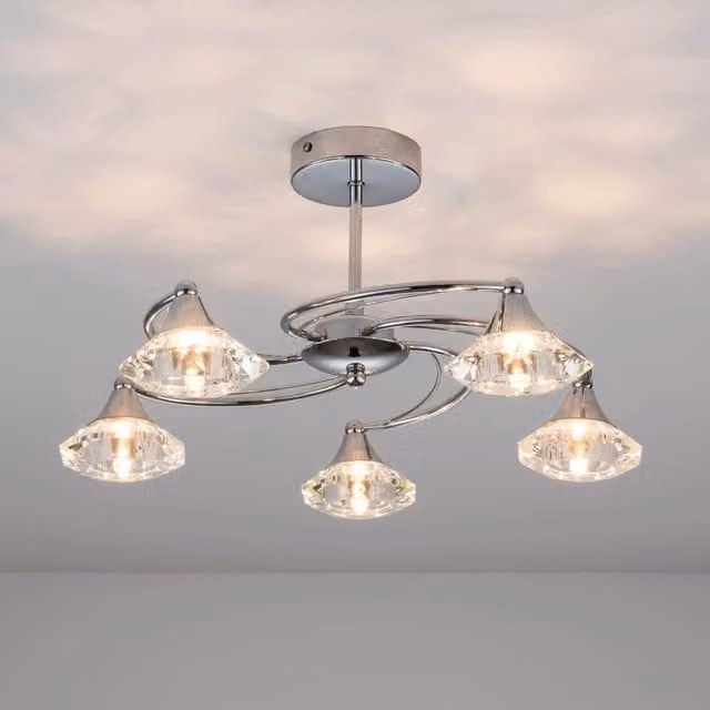 Harper Living Polished Chrome Spiral 5 Light Semi Flush Ceiling Light in Silver
