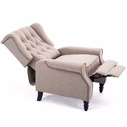 More4Homes Althorpe Wing Back Recliner Armchair in Grey and Beige Fabric and Synthetic Leather, W/D/H: 82 x 78 x 105 cm – 3
