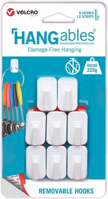 VELCRO Brand HANGables Removable Micro Hook, White Plastic, Pack of 8