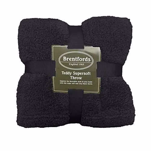 Brentfords Black Teddy Fleece Throw Blanket, W/D/H: 125 x 150 cm