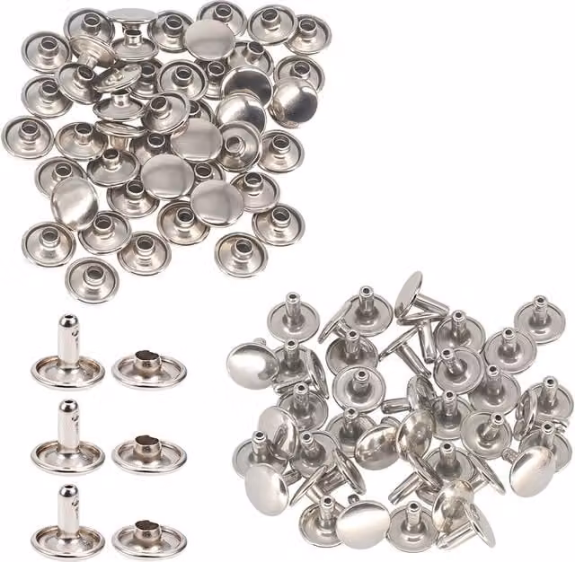 Neel Blue 7mm Double Cap Leather Rivets, Silver Tubular Metal Studs, 100 Sets – 1