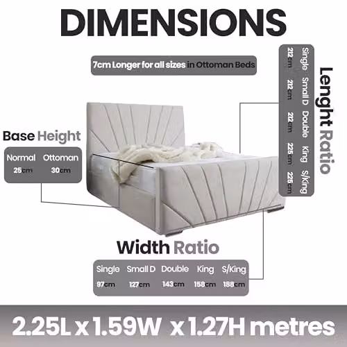Living Comfort Bedz Sunrise Upholstered King Size Bed in Cream Plush Velvet with Solid Wooden Slats, W/D/H: 180 x 200 x 152.4 cm – 2