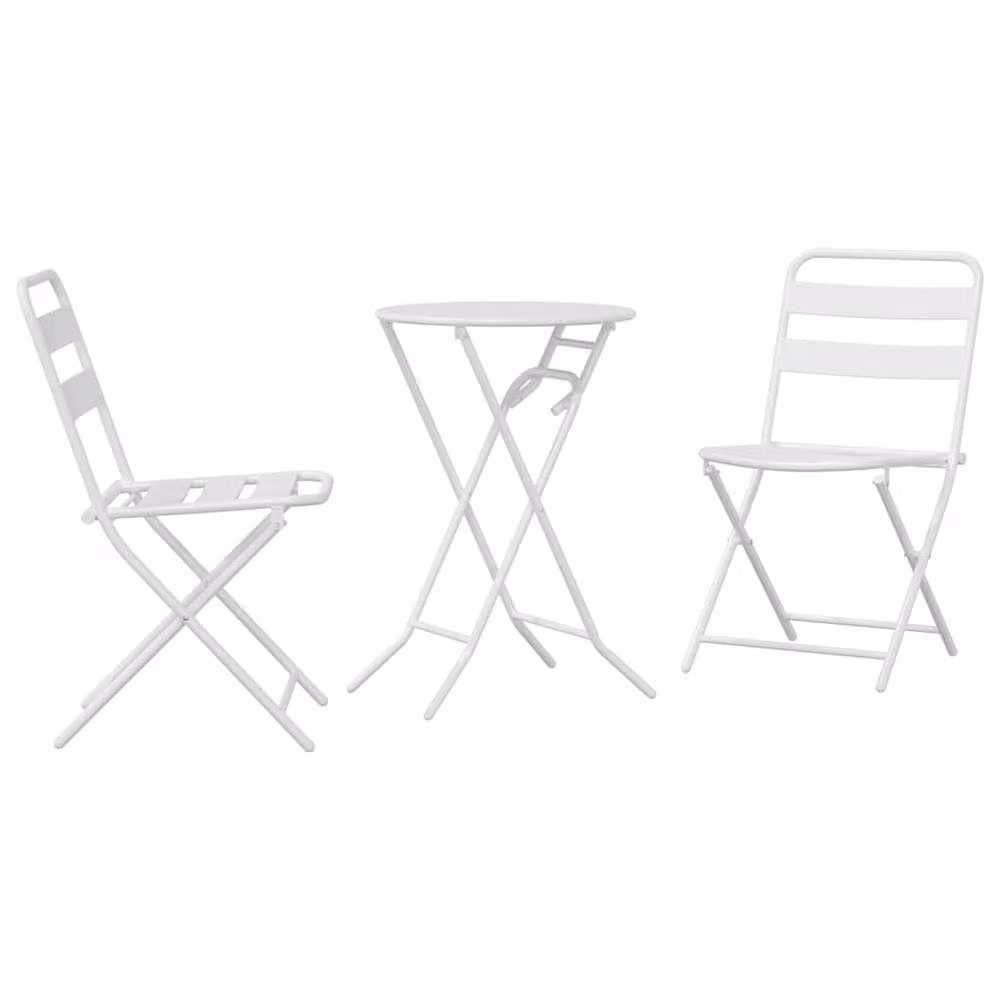 Berkfield Home 3 Piece Folding Bistro Set in White Powder Coated Steel – 2