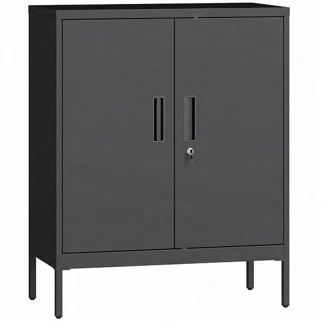 HOMCOM Black Metal Storage Cabinet with Lock and Adjustable Shelves – 1