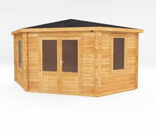 Mercia Brown 28 mm Rustic Wood Corner Log Cabin W: 409 cm, D: 415 cm, H: 286.7 cm – 1
