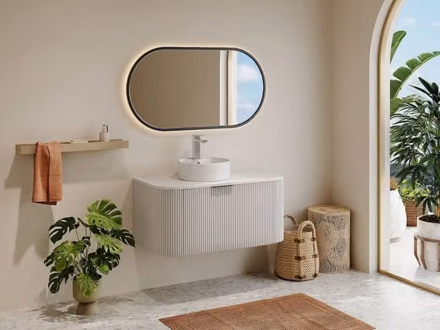 Vente-unique Striped Wall-Hung Bathroom Vanity Unit with Countertop Basin in Matt White