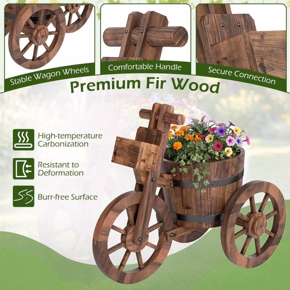 NESTLUNE Brown Wooden Decorative Herb Planter with Wheels for Indoor and Outdoor Use, W: 54.0 cm, D: 29.0 cm, H: 54.0 cm – 4