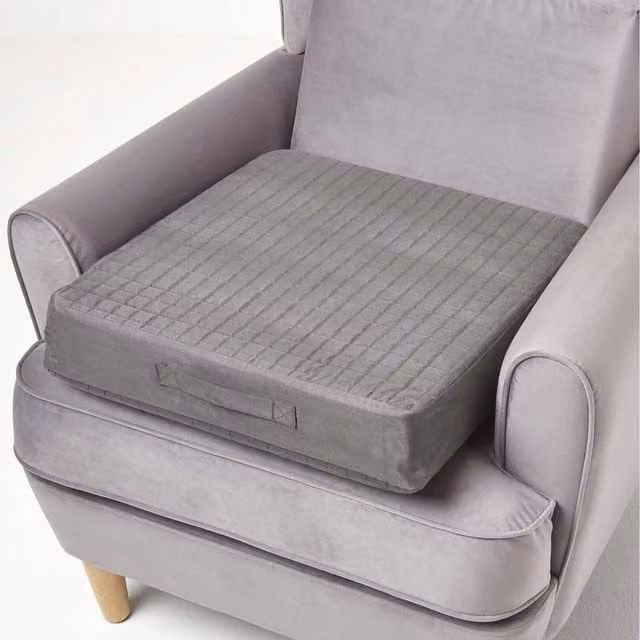 Homescapes Grey Faux Suede Armchair Booster Cushion with Removable Washable Cover