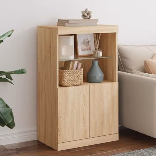 vidaXL Modern Sideboard with Integrated LED Lights in Sonoma Oak, W: 60.5 cm, D: 37 cm, H: 100 cm – 2