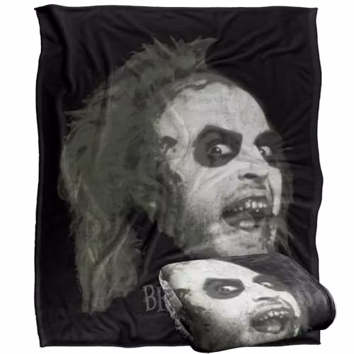LOGOVISION Beetlejuice 1988 Large Face Super Soft Fleece Throw Blanket, Multicolour, W: 127 cm x D: 152.4 cm