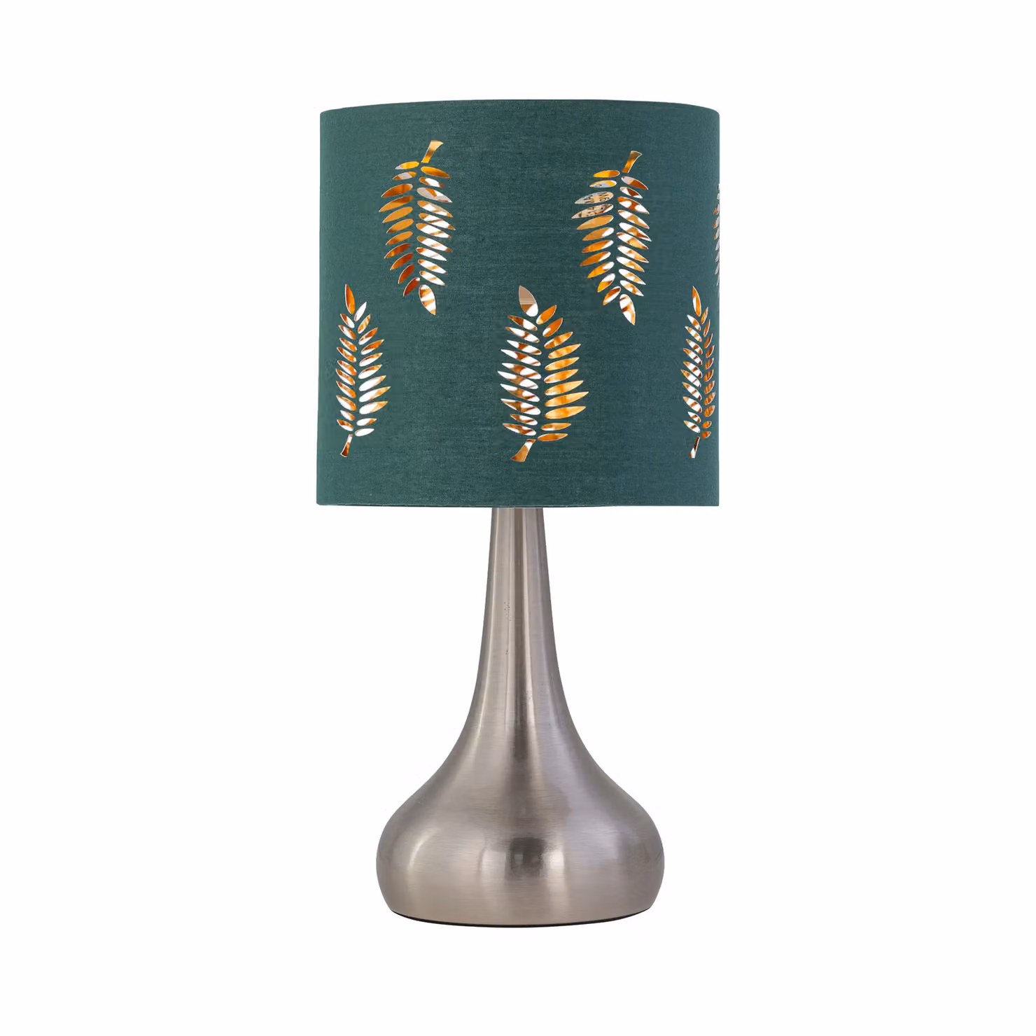 First Choice Lighting Romana Set of 2 Brushed Chrome Touch Operated Table Lamps with Dark Green Fabric Shades, Height: 36 cm – 2