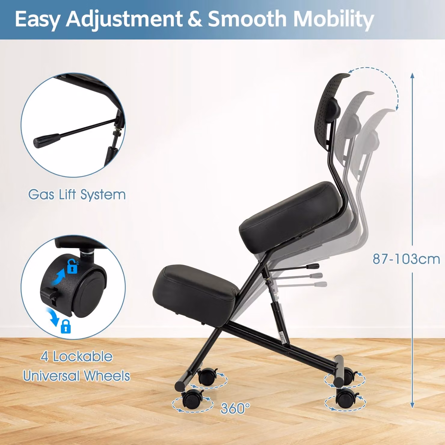 Costway Ergonomic Kneeling Chair with Back Support in Black – 8