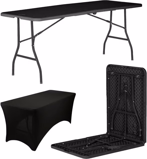 Harbour Housewares Black Folding Picnic Table with Fitted Tablecloth, W: 180 cm, D: 70 cm, H: 73.5 cm – 6