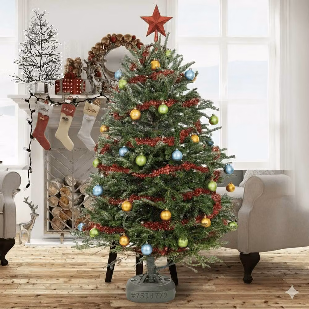 Tanness Christmas Tree Stand for Real Trees Up to 8.2ft with 12cm Trunk, Dark Green, W: 33.02 cm, D: 109.22 cm, H: 7.62 cm – 5