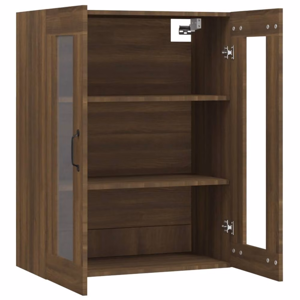 Berkfield Home Hanging Wall Cabinet in Brown Oak with Glass Doors, W/D/H: 69.5 x 34 x 90 cm – 4