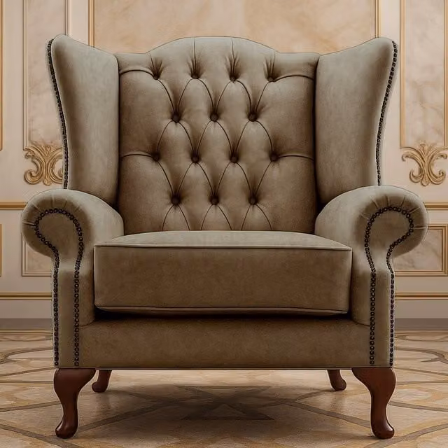 Somnior Beds Ltd Chesterfield Wingback High Chair in Brown Velvet Fabric