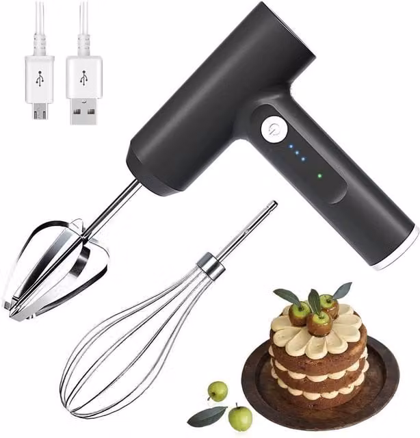 VOGREX Cordless Rechargeable Electric Hand Mixer and USB Egg Beater Food Frother in Black