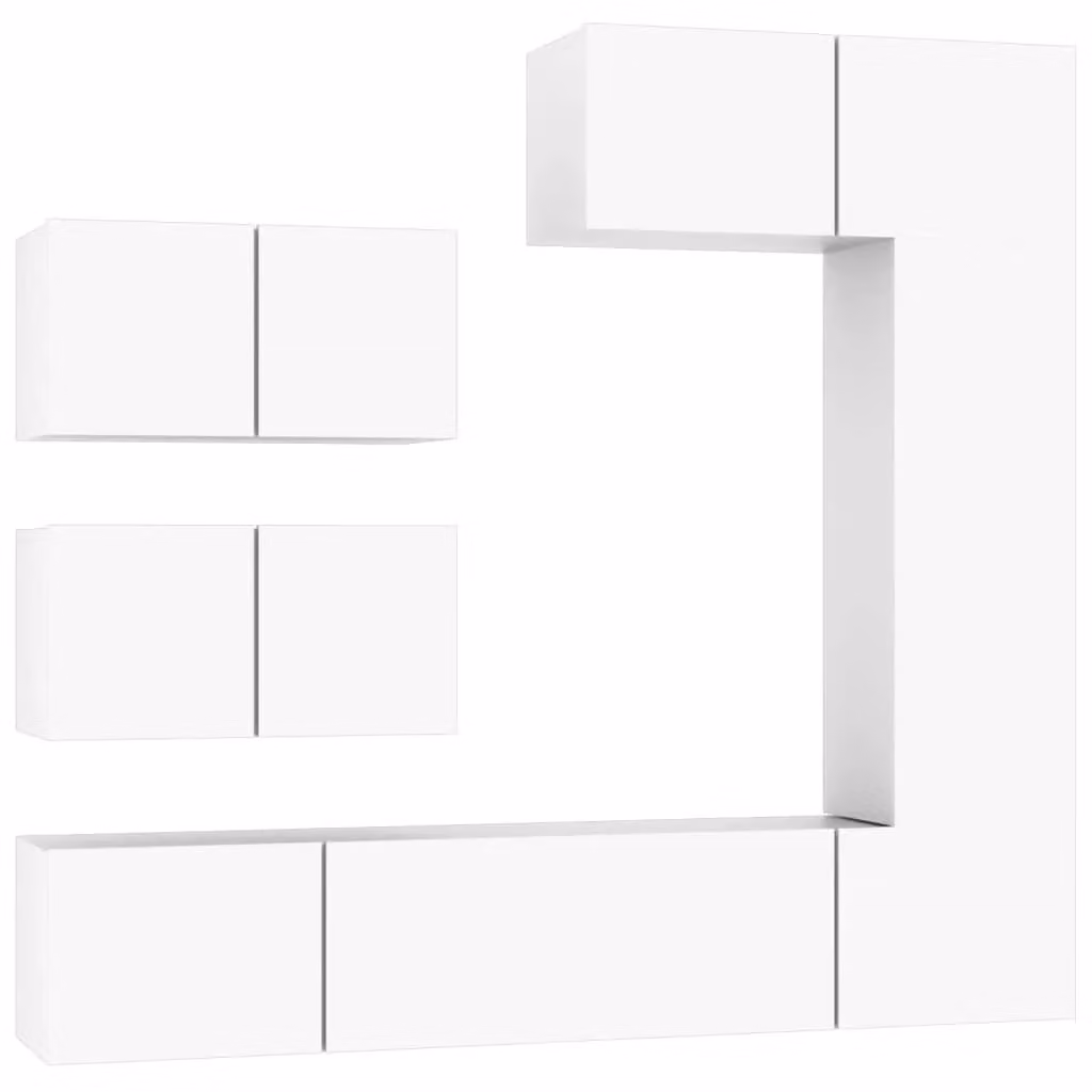 Berkfield Home 6 Piece Classic White Matt MDF Wall Mounted TV Cabinet Set – 2