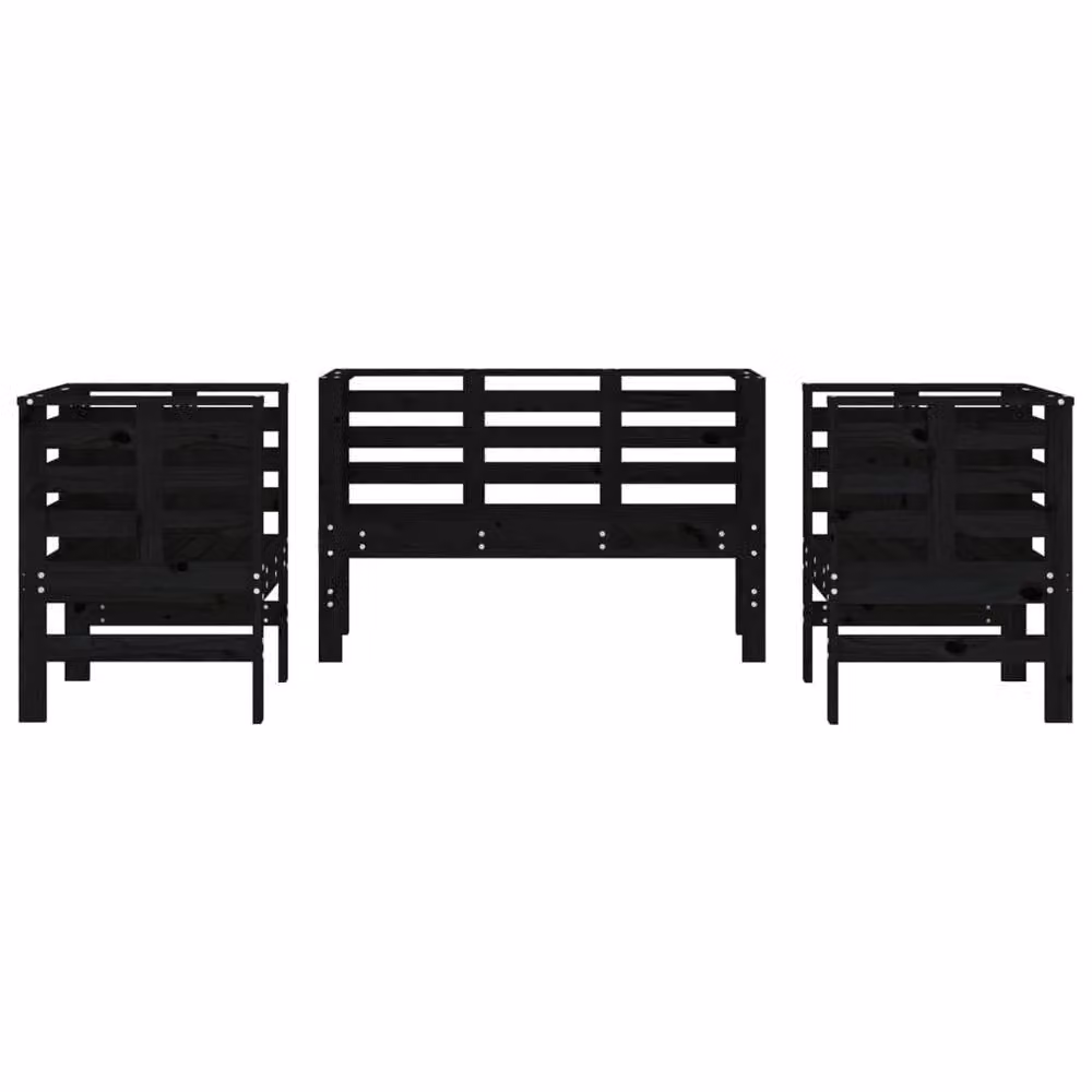 Berkfield Home 3 Piece Rustic Garden Lounge Set in Black Solid Pine with Cushions – 3