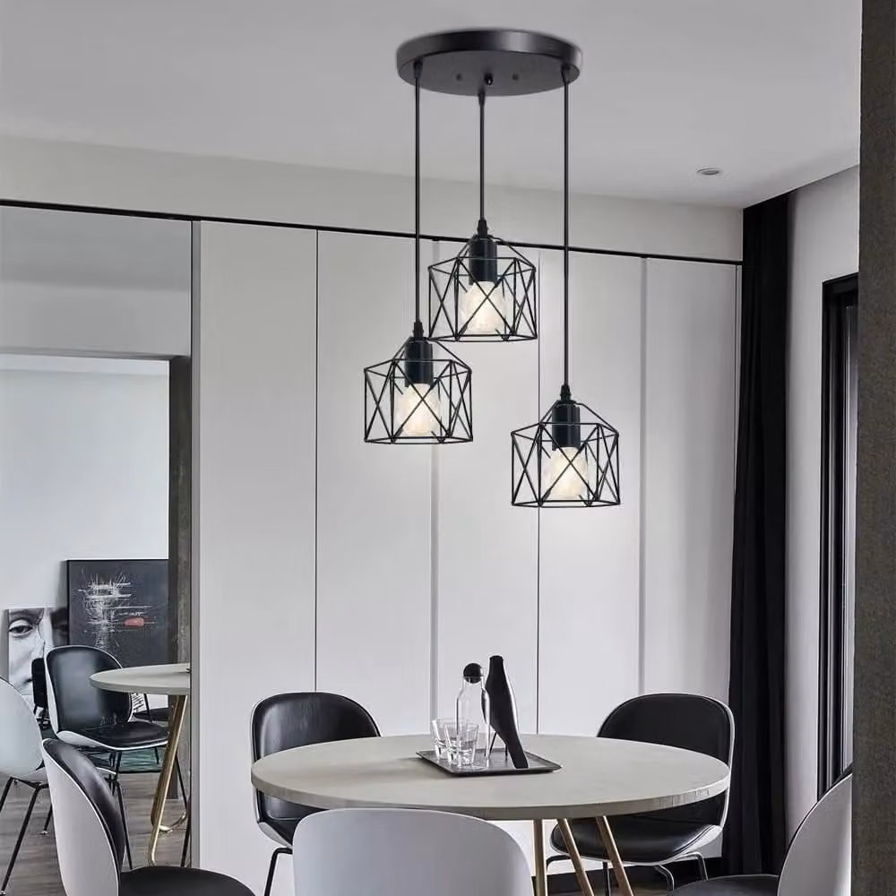 COMELY Three Head E27 Iron Diamond Ceiling Chandelier in Black – 3