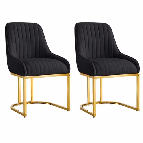 Hygrad Set of 2 Black Velvet Armless Dining Chairs with Gold Metal Legs – 1