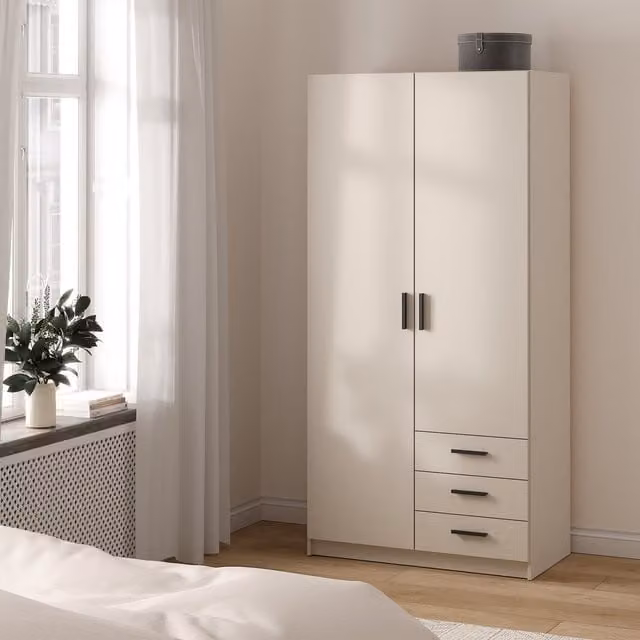 Furniture To Go Sprint Wardrobe with 2 Hinged Doors and 3 Integrated Drawers in Matt Cashmere Beige