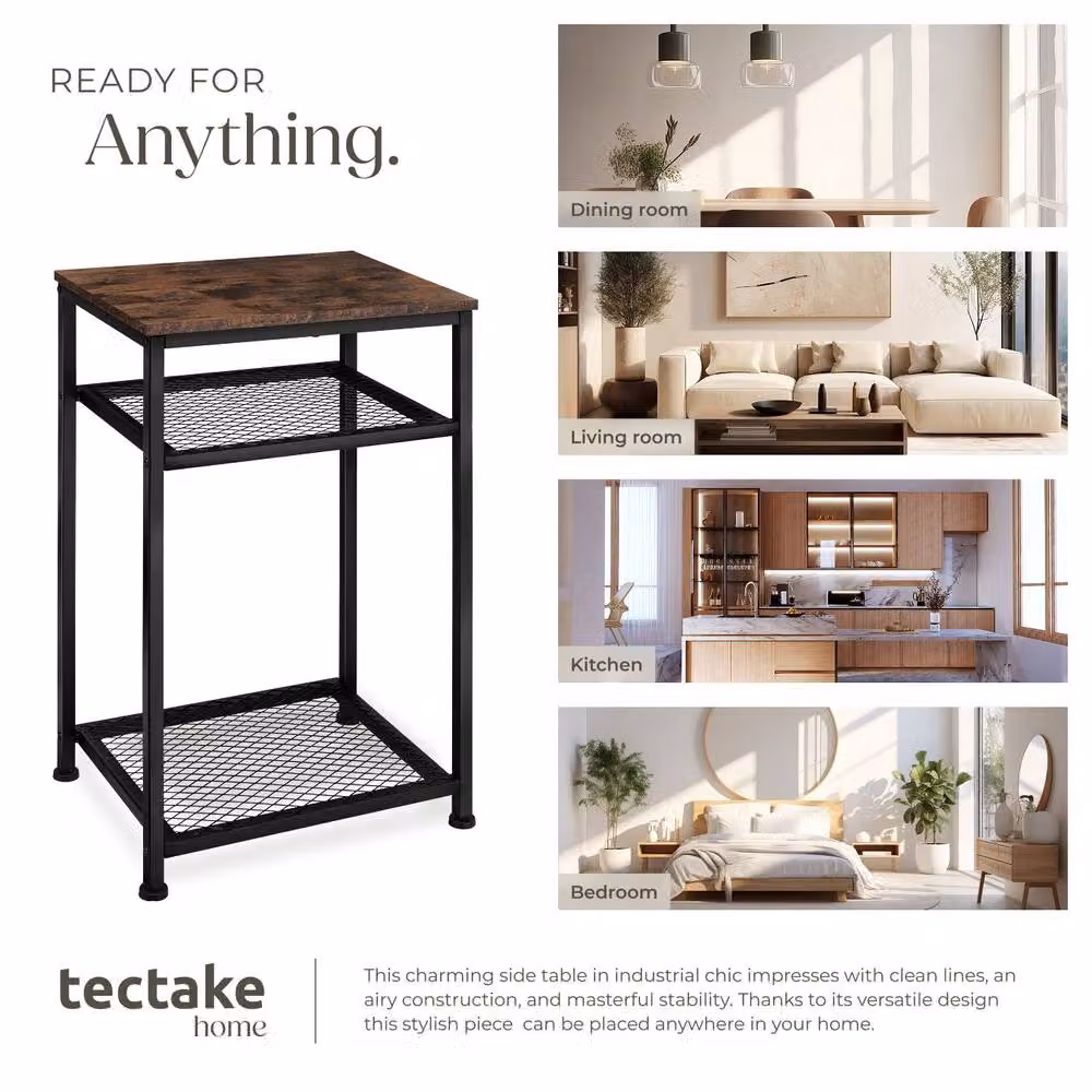tectake 3-Tier Industrial Side Table with Wood-Look MDF Top and Metal Frame in Brown and Black, W/D/H: 45.5 x 36 x 75.5 cm – 11