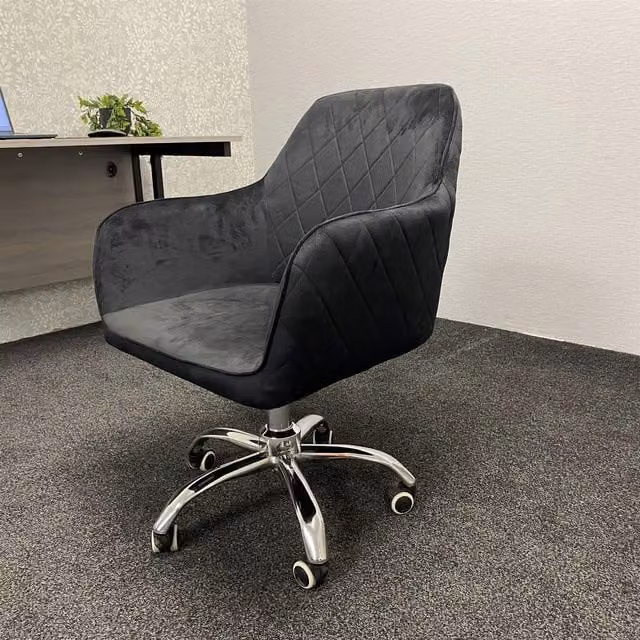 KOSY KOALA Black Velvet Swivel Office Chair with Armrests and Castors, H 92.0 x W 60.0 x D 60.0 cm – 1