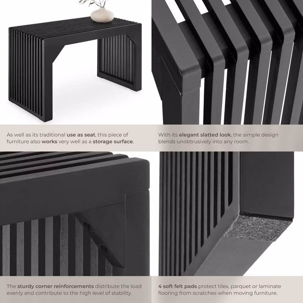 tectake Ribb Large Slatted Stool or Bench in Black with Bamboo Wood Design and 350 kg Weight Capacity – 5
